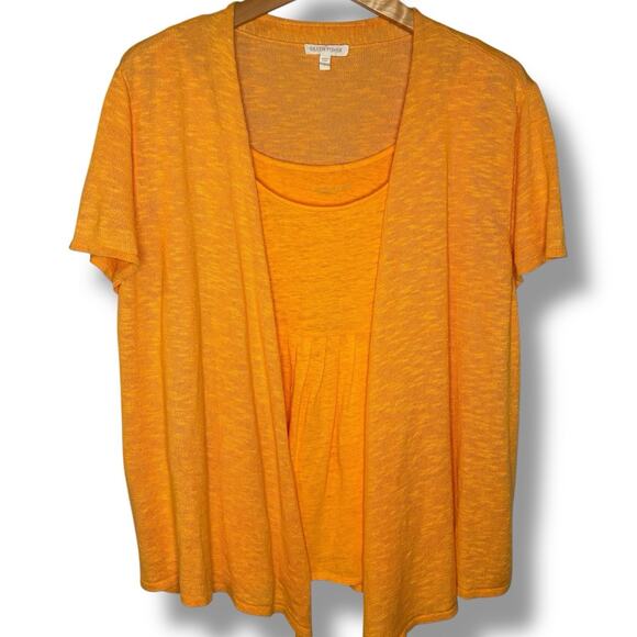 Eileen Fisher 2 Piece Tank Cardigan Sunrise Size Large Linen Blend Cardigan Tank - Picture 1 of 10